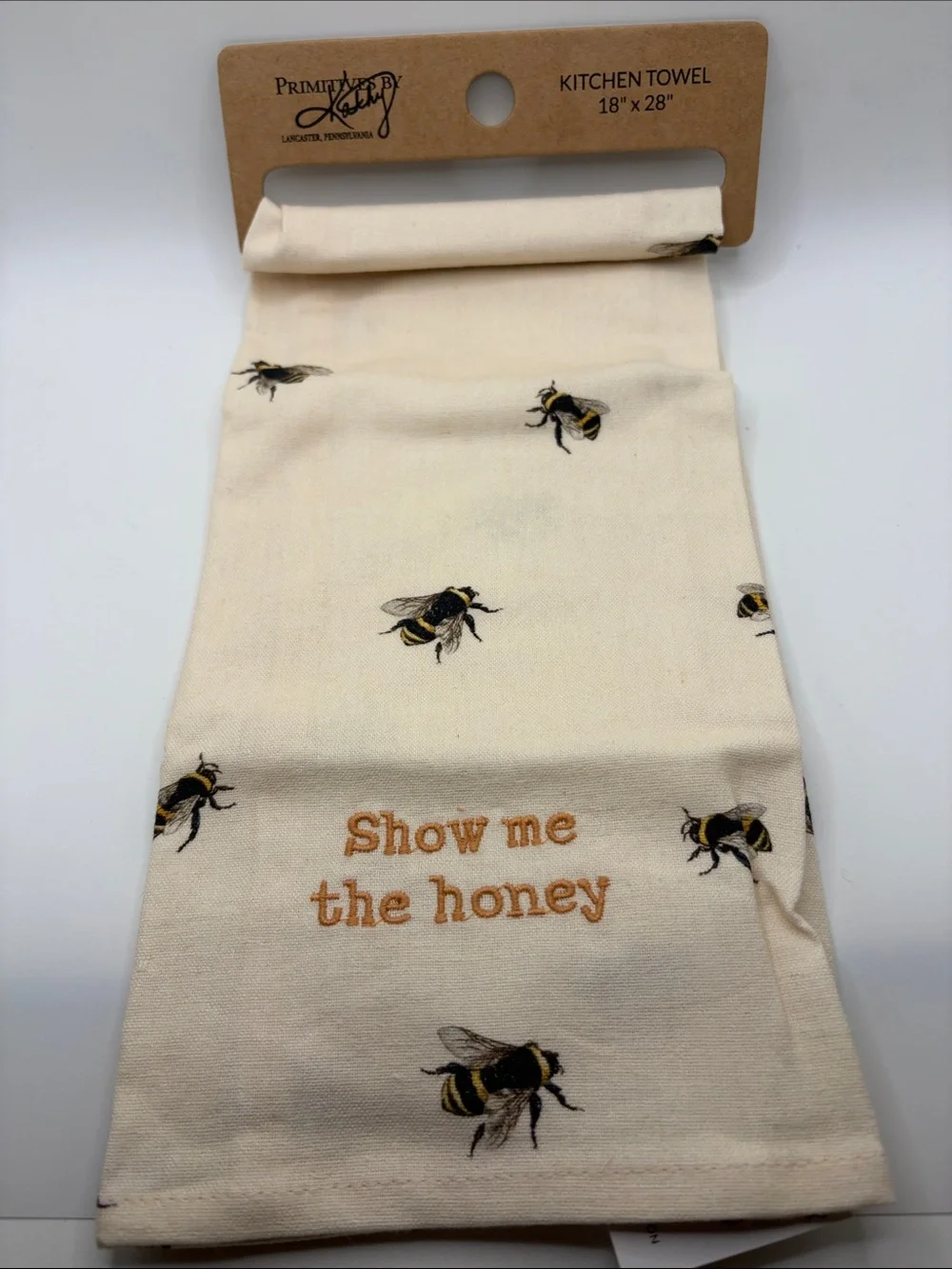 Primitive Beginnings Cream Bee Kitchen Towel - Show Me The Honey